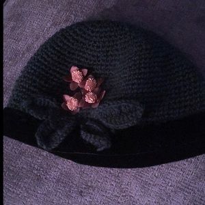 Designer knitted wool, acrylic, and velvet hat